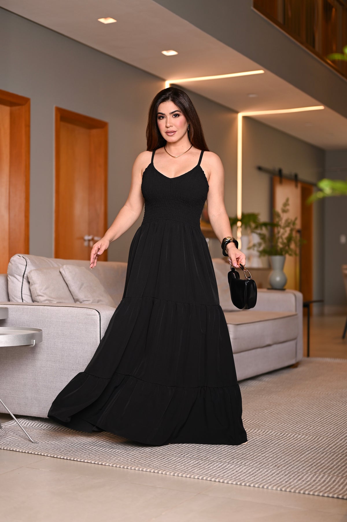 Vestido longo lastex - B574