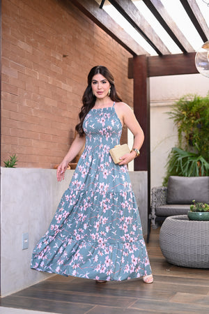 Vestido longo lastex  - B553
