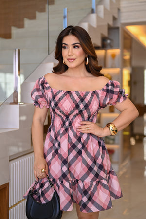 Vestido curto lastex xadrez - B357